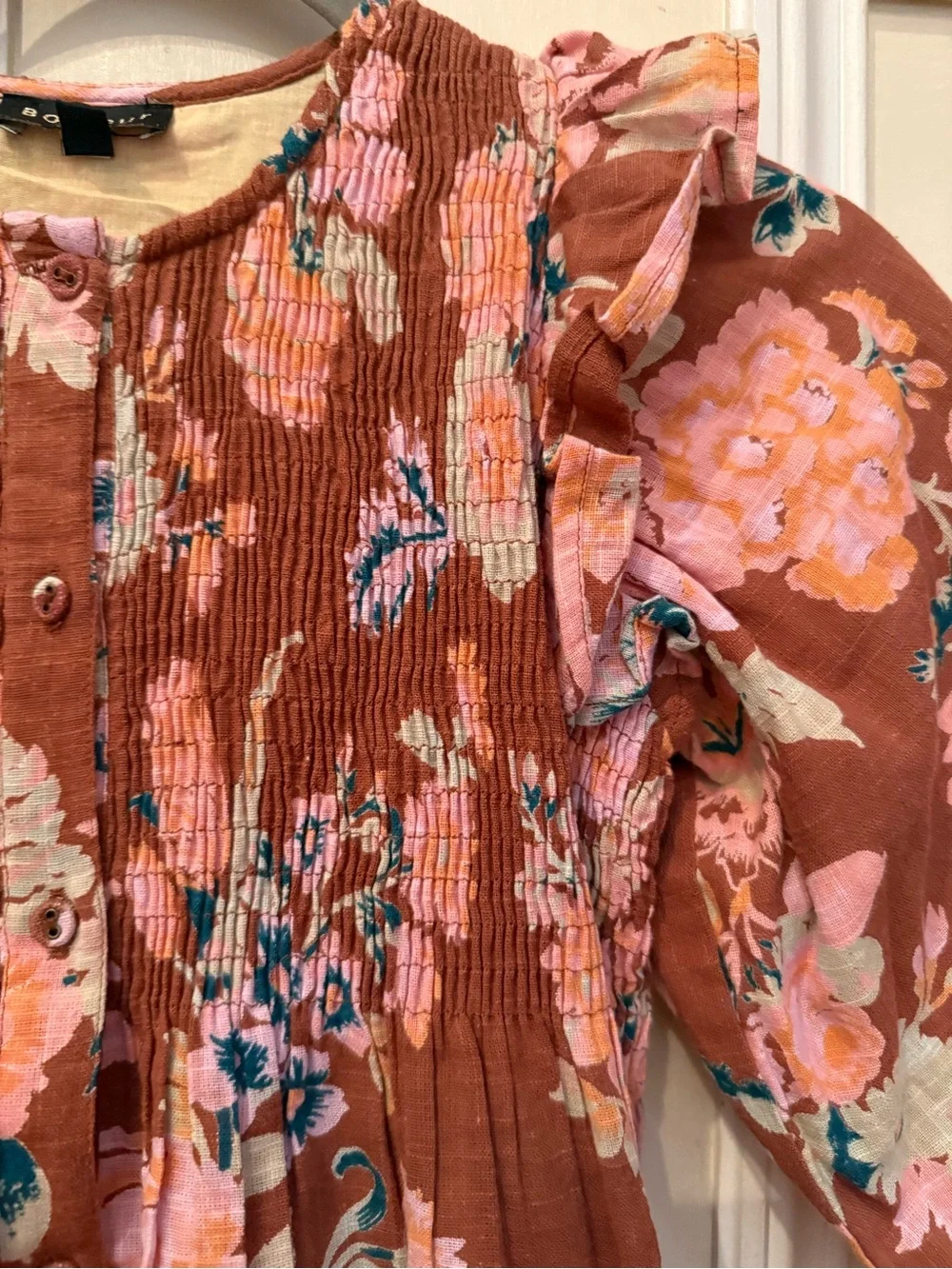 BONJOUR DIARIES Girls' Rust Floral Dress with Pink Blooms sz 10